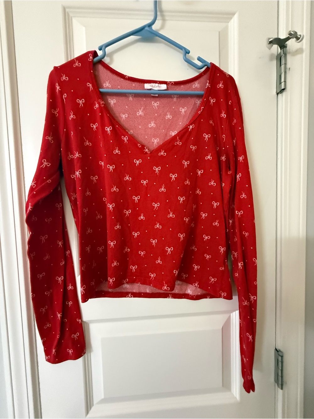 Colsie Red Pajama Set - Long Sleeve V-neck  top and shorts - Size Small